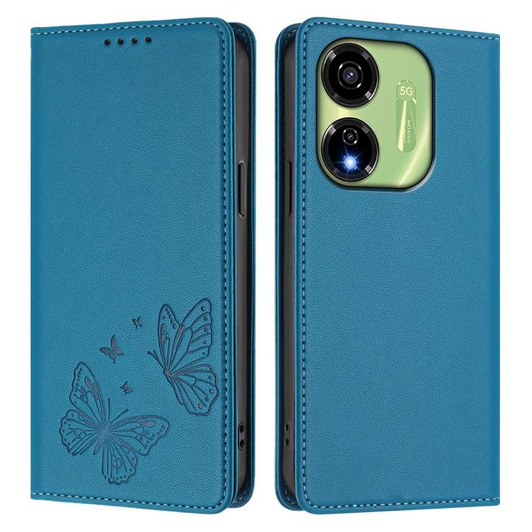 For Itel P55 5G Strong Magnetic Dual Butterfly RFID Vegan Leather Phone Case