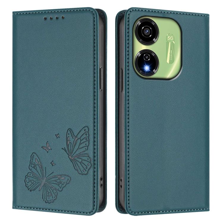 For Itel P55 5G Strong Magnetic Dual Butterfly RFID Vegan Leather Phone Case