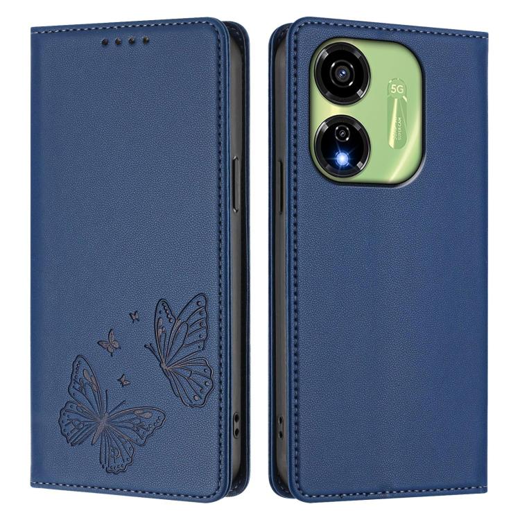 For Itel P55 5G Strong Magnetic Dual Butterfly RFID Vegan Leather Phone Case