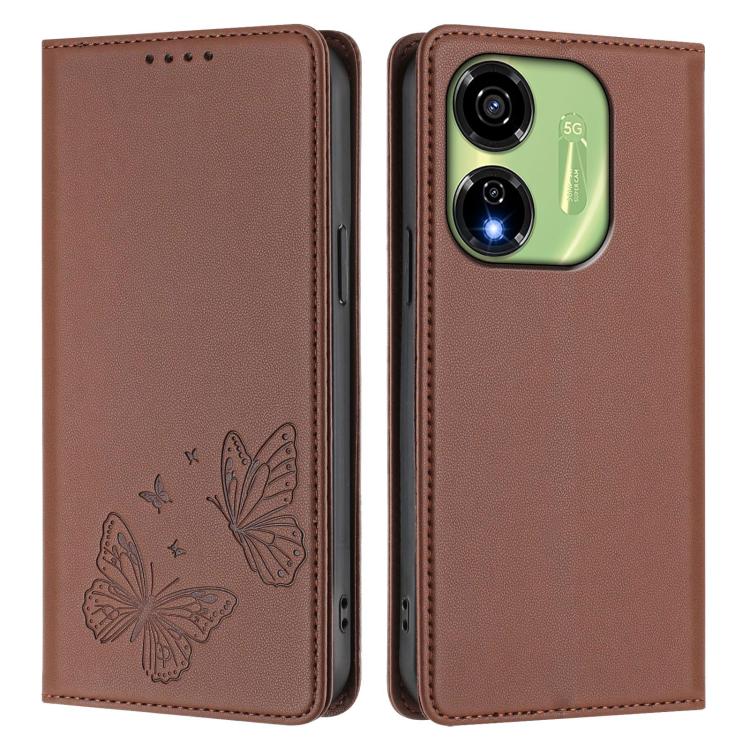 For Itel P55 5G Strong Magnetic Dual Butterfly RFID Vegan Leather Phone Case