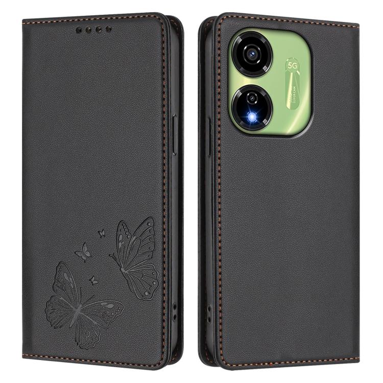 For Itel P55 5G Strong Magnetic Dual Butterfly RFID Vegan Leather Phone Case