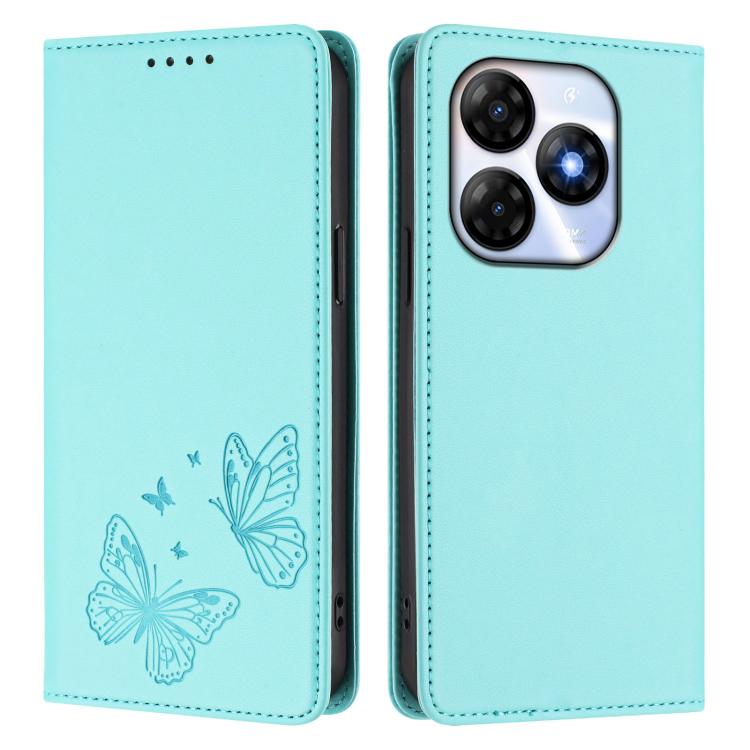 For Itel P55 4G Strong Magnetic Dual Butterfly RFID Vegan Leather Phone Case