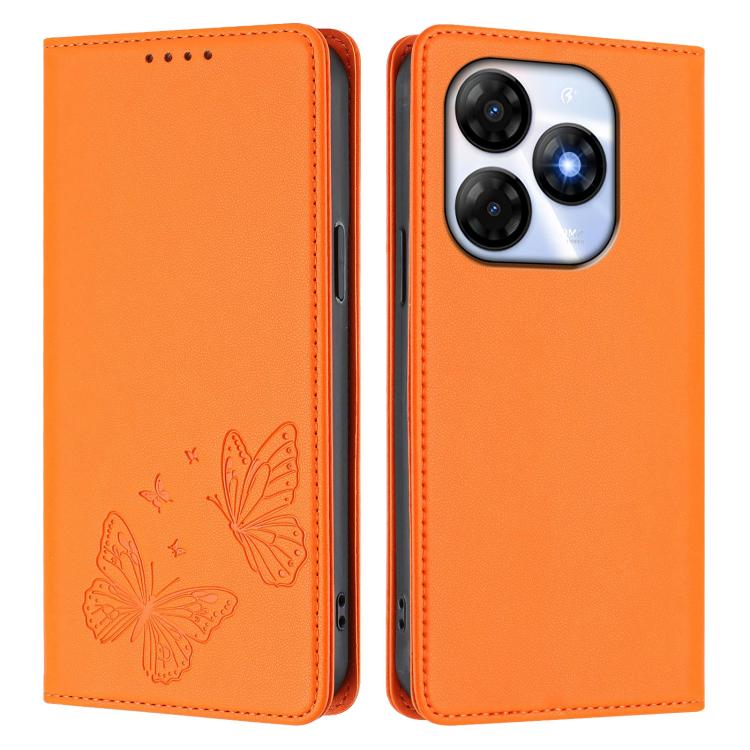 For Itel P55 4G Strong Magnetic Dual Butterfly RFID Vegan Leather Phone Case