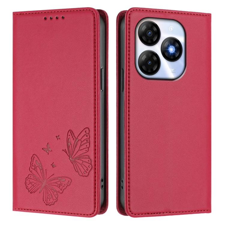 For Itel P55 4G Strong Magnetic Dual Butterfly RFID Vegan Leather Phone Case