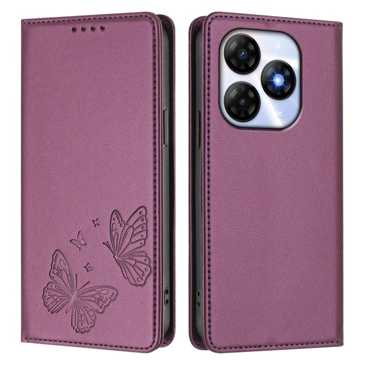 For Itel P55 4G Strong Magnetic Dual Butterfly RFID Vegan Leather Phone Case