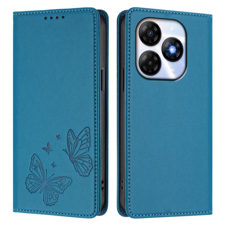 For Itel P55 4G Strong Magnetic Dual Butterfly RFID Vegan Leather Phone Case