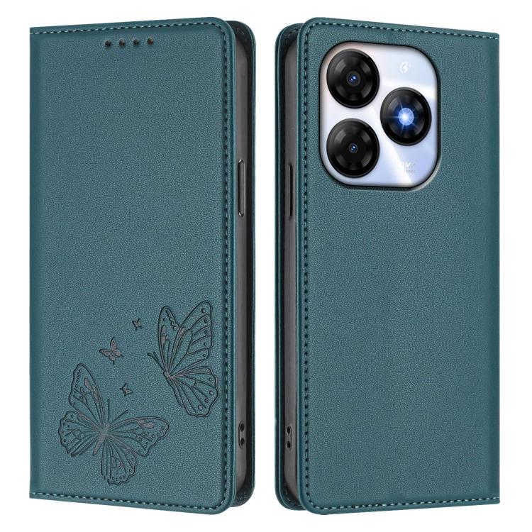 For Itel P55 4G Strong Magnetic Dual Butterfly RFID Vegan Leather Phone Case