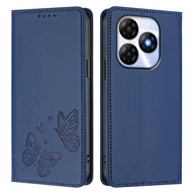 For Itel P55 4G Strong Magnetic Dual Butterfly RFID Vegan Leather Phone Case