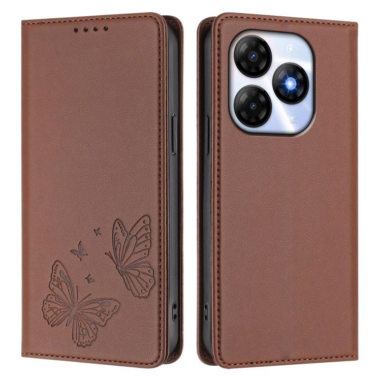 For Itel P55 4G Strong Magnetic Dual Butterfly RFID Vegan Leather Phone Case