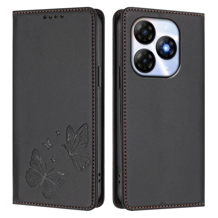 For Itel P55 4G Strong Magnetic Dual Butterfly RFID Vegan Leather Phone Case