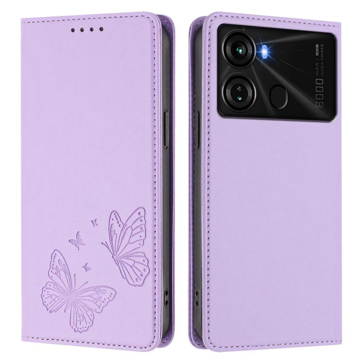 For Itel P40 Strong Magnetic Dual Butterfly RFID Vegan Leather Phone Case