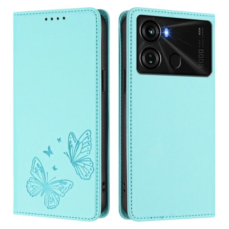 For Itel P40 Strong Magnetic Dual Butterfly RFID Vegan Leather Phone Case