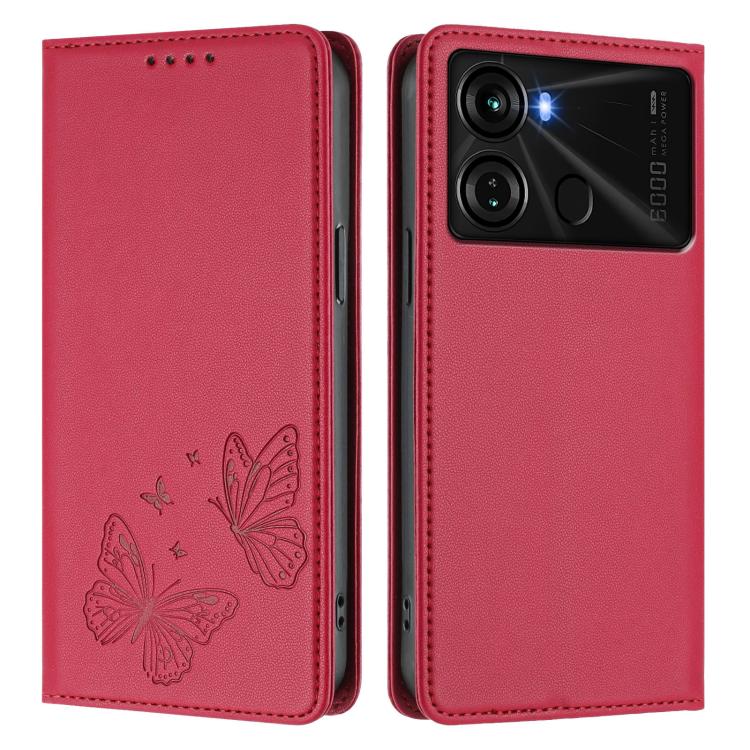 For Itel P40 Strong Magnetic Dual Butterfly RFID Vegan Leather Phone Case