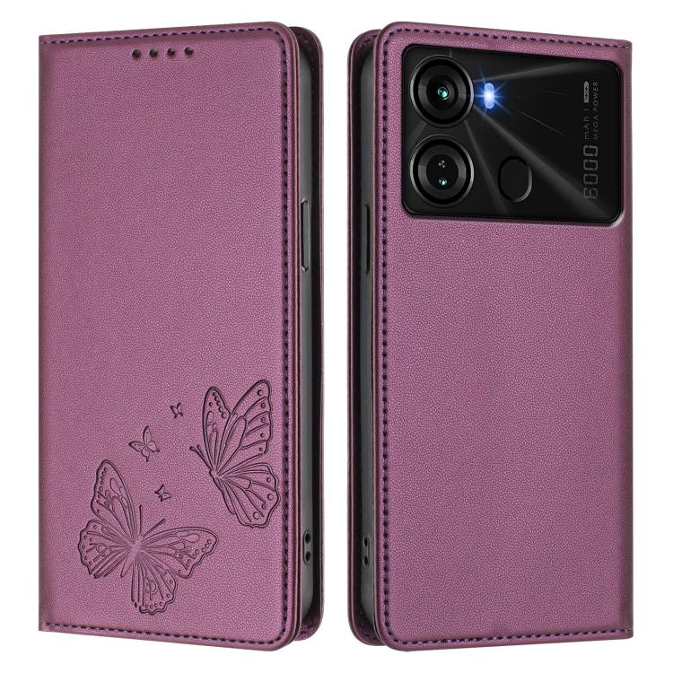 For Itel P40 Strong Magnetic Dual Butterfly RFID Vegan Leather Phone Case