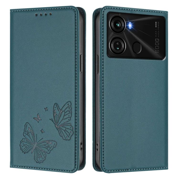 For Itel P40 Strong Magnetic Dual Butterfly RFID Vegan Leather Phone Case
