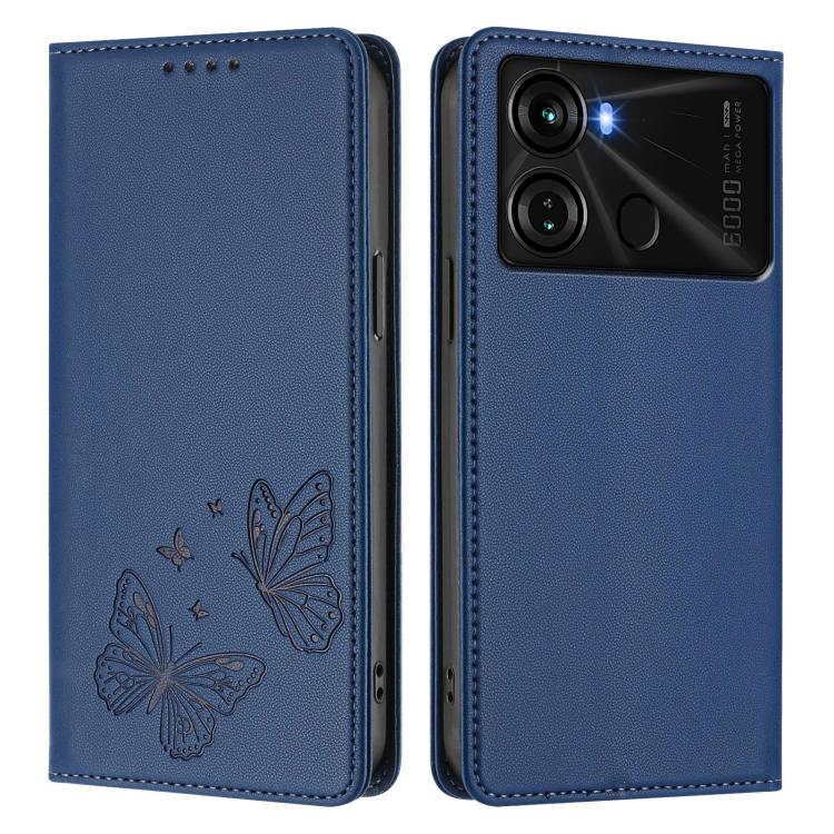 For Itel P40 Strong Magnetic Dual Butterfly RFID Vegan Leather Phone Case