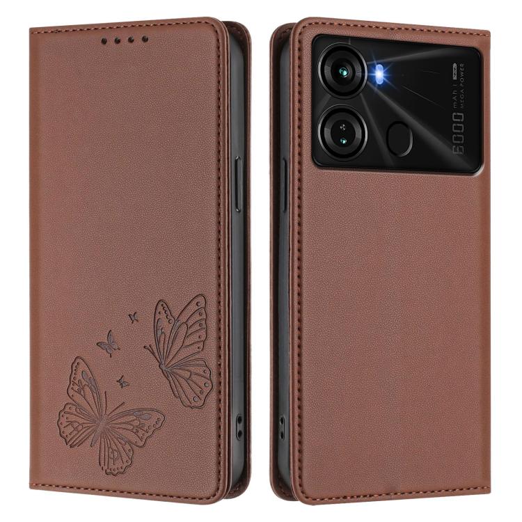 For Itel P40 Strong Magnetic Dual Butterfly RFID Vegan Leather Phone Case