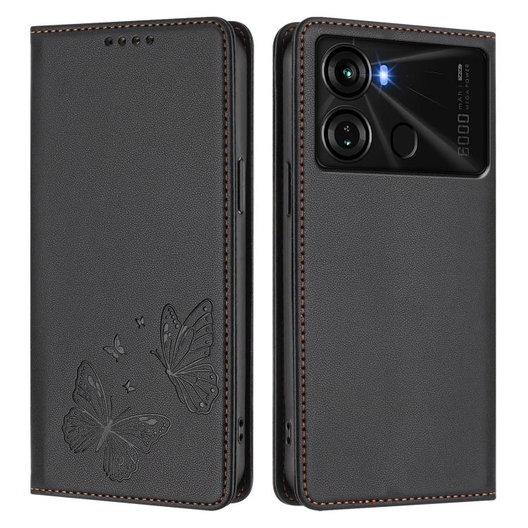 For Itel P40 Strong Magnetic Dual Butterfly RFID Vegan Leather Phone Case