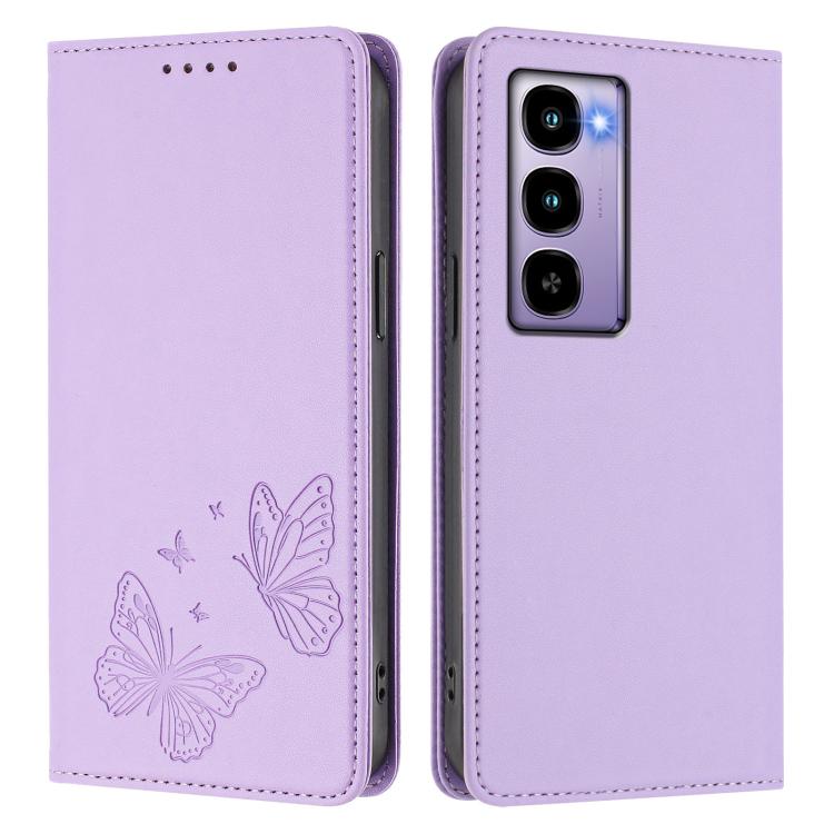 For Itel City 100 Strong Magnetic Dual Butterfly RFID Vegan Leather Phone Case