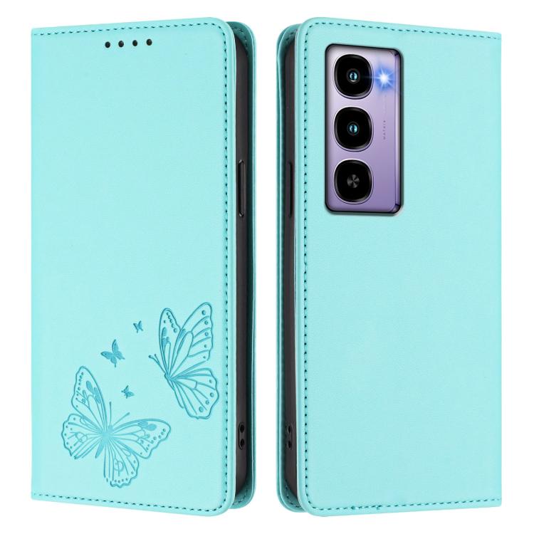 For Itel City 100 Strong Magnetic Dual Butterfly RFID Vegan Leather Phone Case