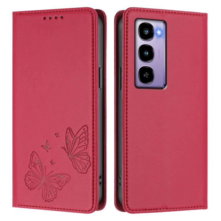 For Itel City 100 Strong Magnetic Dual Butterfly RFID Vegan Leather Phone Case