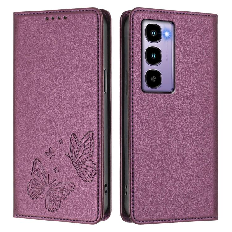For Itel City 100 Strong Magnetic Dual Butterfly RFID Vegan Leather Phone Case