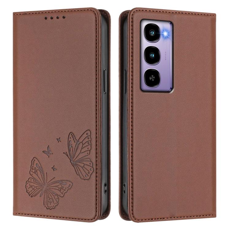 For Itel City 100 Strong Magnetic Dual Butterfly RFID Vegan Leather Phone Case