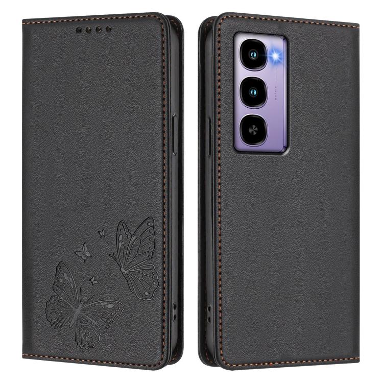 For Itel City 100 Strong Magnetic Dual Butterfly RFID Vegan Leather Phone Case