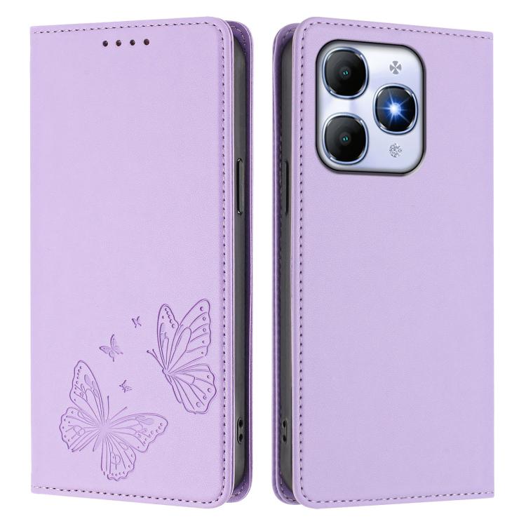 For Itel A90 4G Strong Magnetic Dual Butterfly RFID Vegan Leather Phone Case