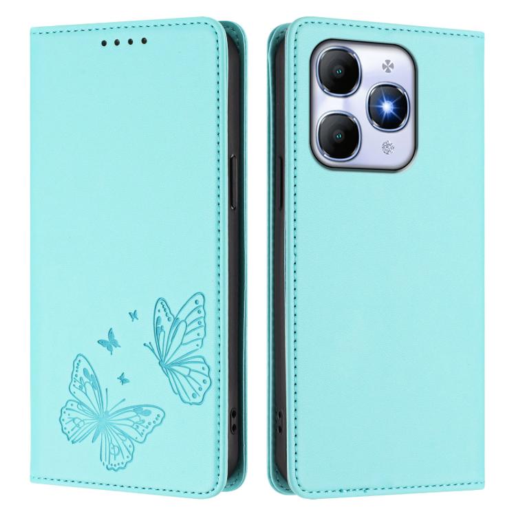 For Itel A90 4G Strong Magnetic Dual Butterfly RFID Vegan Leather Phone Case
