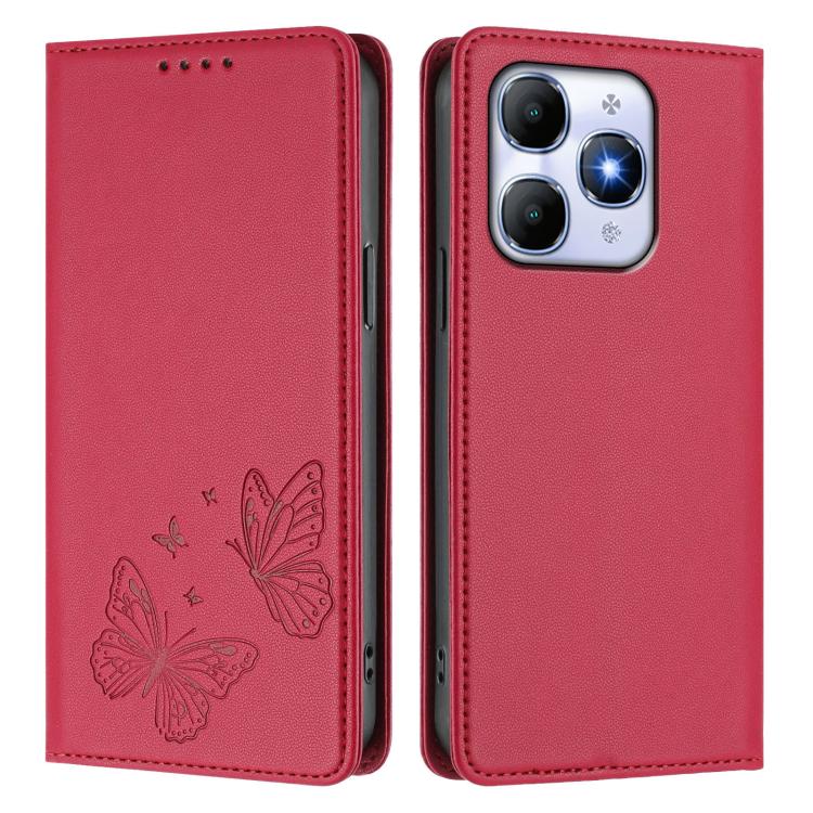 For Itel A90 4G Strong Magnetic Dual Butterfly RFID Vegan Leather Phone Case