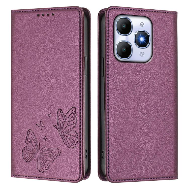 For Itel A90 4G Strong Magnetic Dual Butterfly RFID Vegan Leather Phone Case