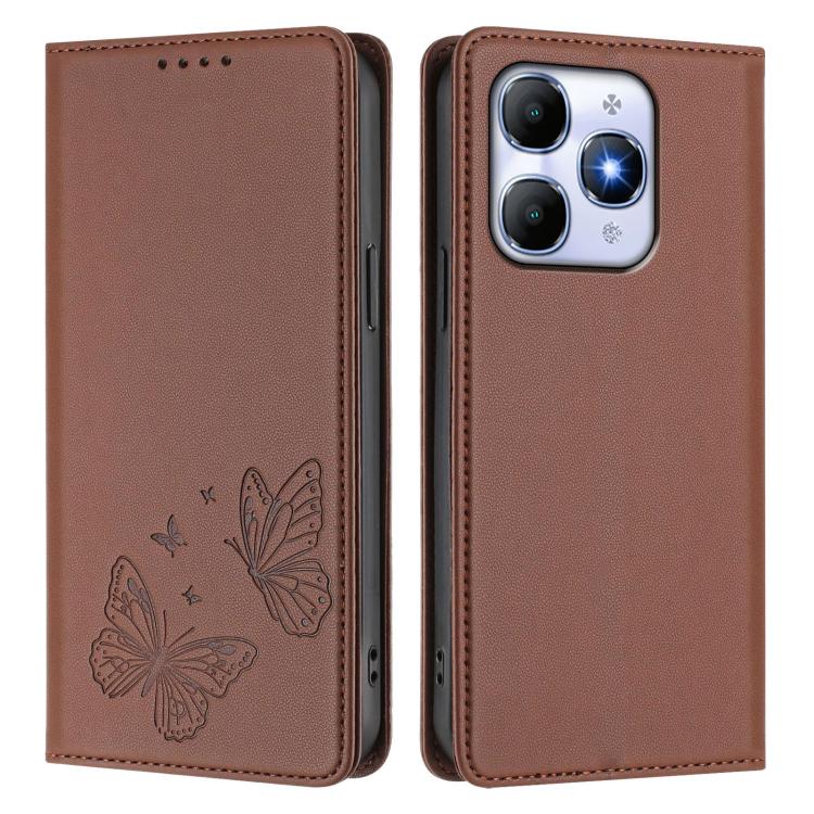 For Itel A90 4G Strong Magnetic Dual Butterfly RFID Vegan Leather Phone Case