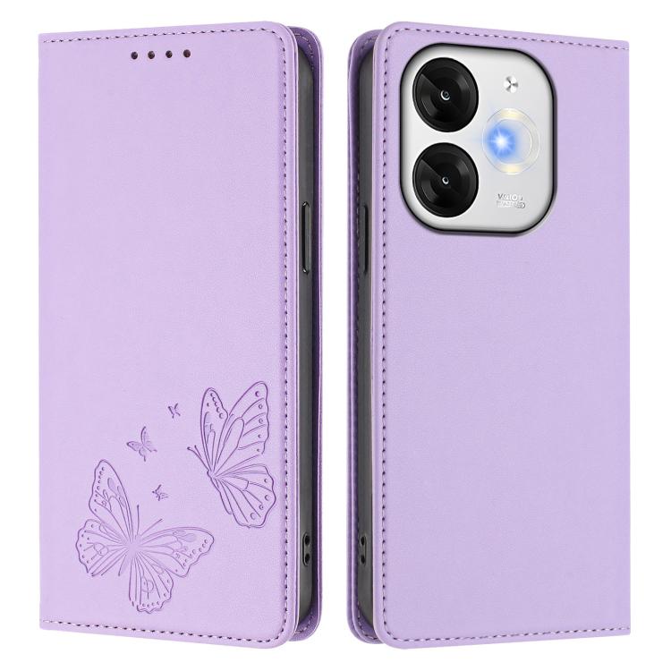 For Itel A80 Strong Magnetic Dual Butterfly RFID Vegan Leather Phone Case