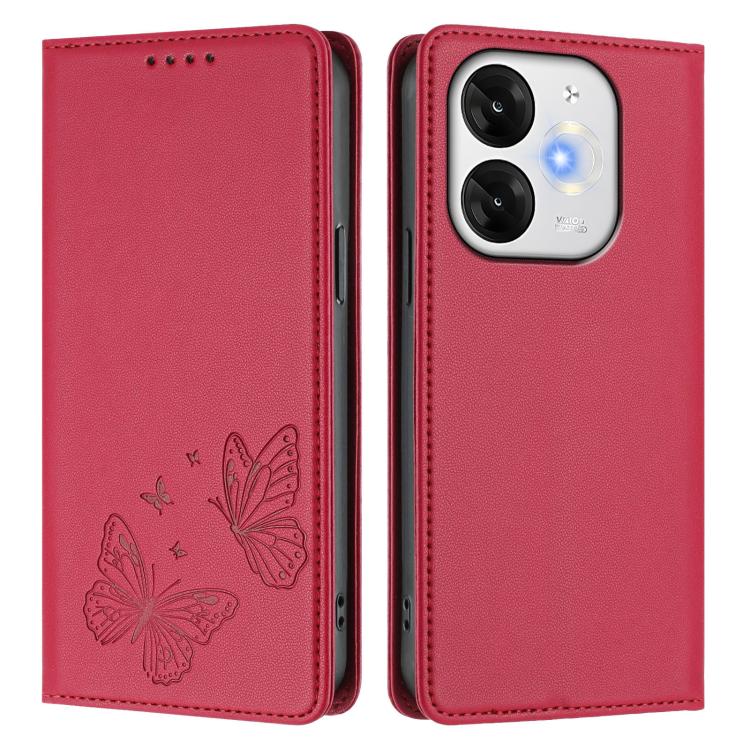 For Itel A80 Strong Magnetic Dual Butterfly RFID Vegan Leather Phone Case