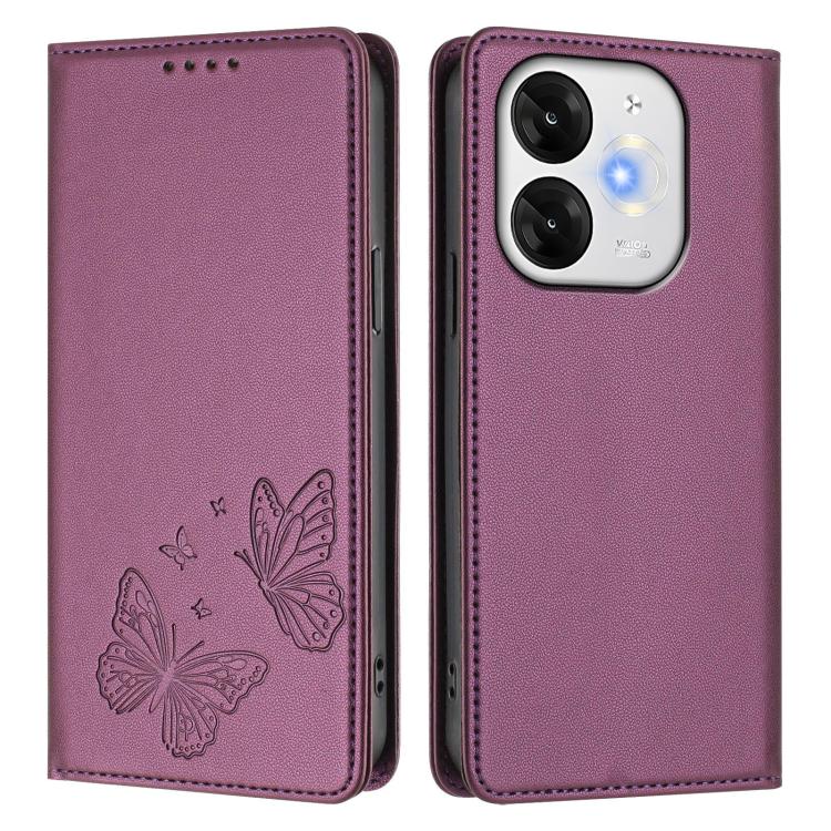 For Itel A80 Strong Magnetic Dual Butterfly RFID Vegan Leather Phone Case
