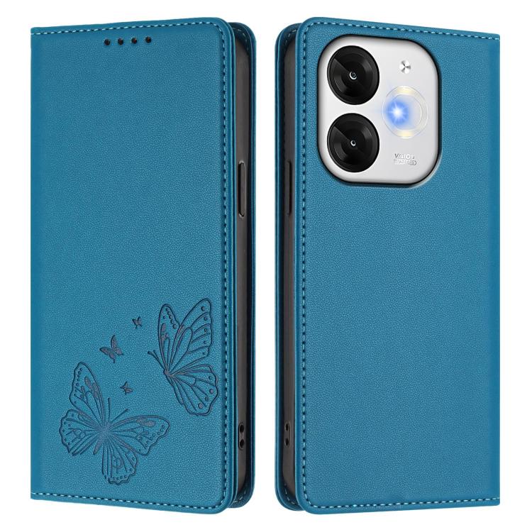 For Itel A80 Strong Magnetic Dual Butterfly RFID Vegan Leather Phone Case