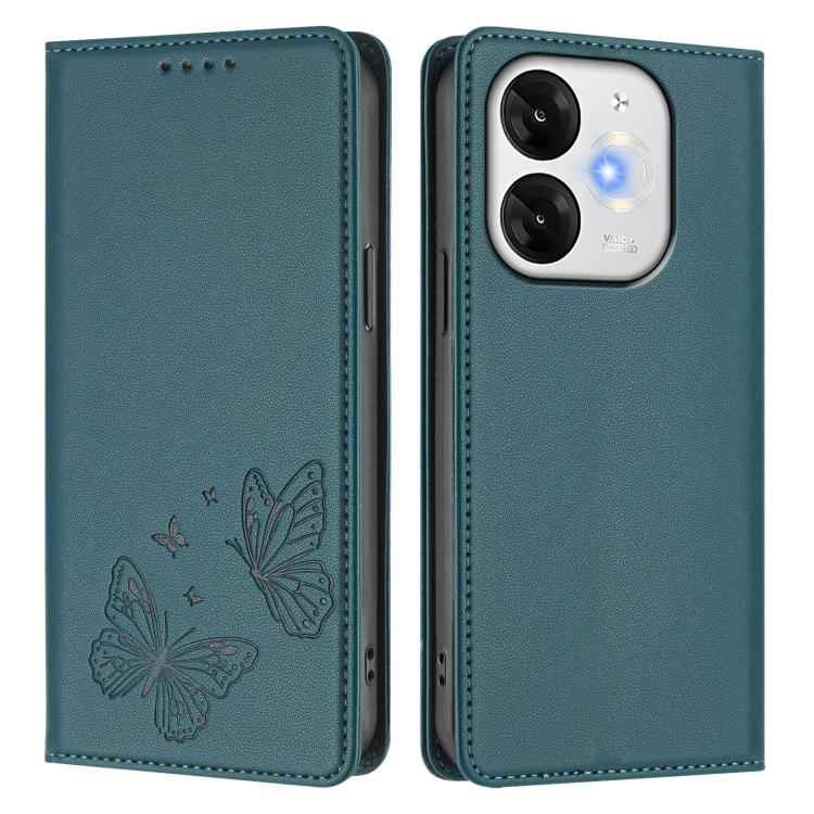 For Itel A80 Strong Magnetic Dual Butterfly RFID Vegan Leather Phone Case