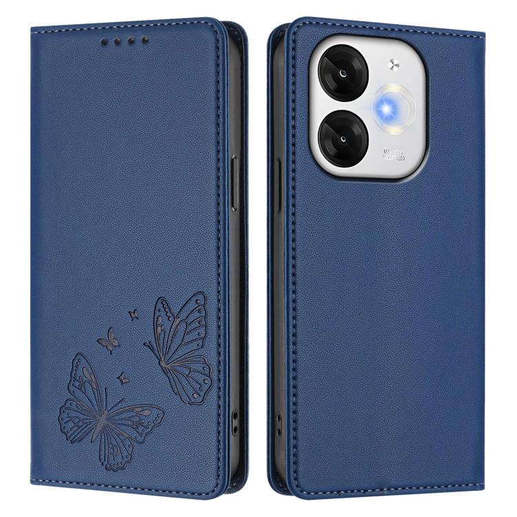 For Itel A80 Strong Magnetic Dual Butterfly RFID Vegan Leather Phone Case