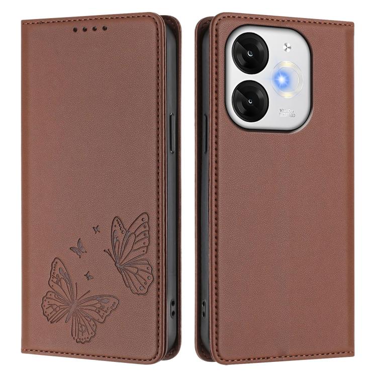 For Itel A80 Strong Magnetic Dual Butterfly RFID Vegan Leather Phone Case