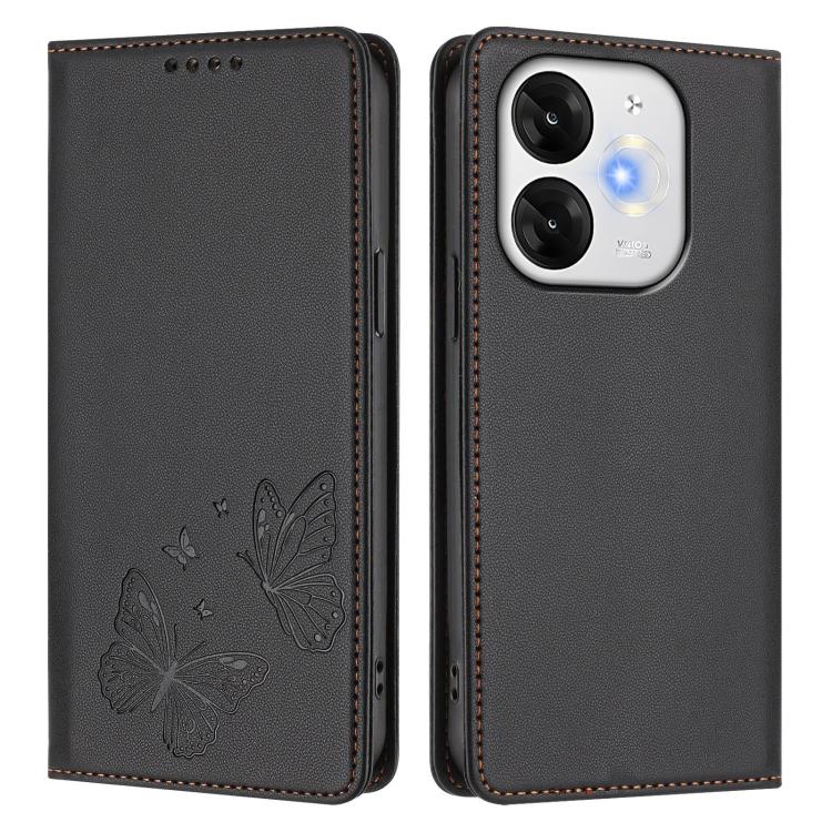 For Itel A80 Strong Magnetic Dual Butterfly RFID Vegan Leather Phone Case