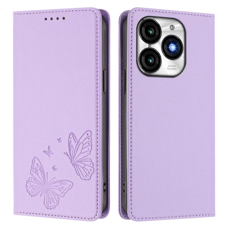 For Itel A70 Strong Magnetic Dual Butterfly RFID Vegan Leather Phone Case