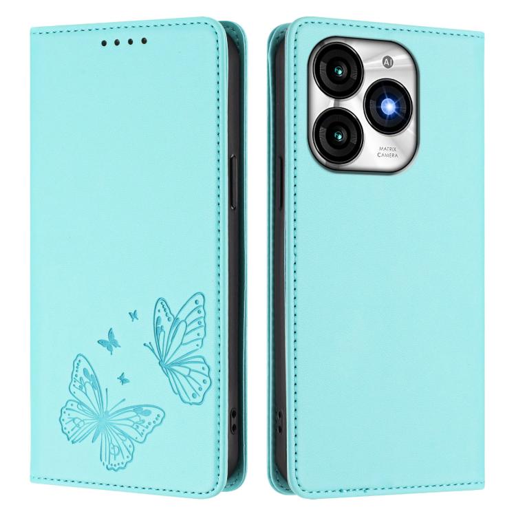For Itel A70 Strong Magnetic Dual Butterfly RFID Vegan Leather Phone Case