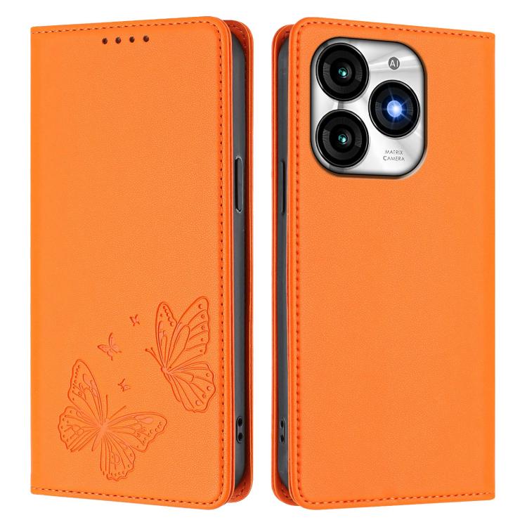 For Itel A70 Strong Magnetic Dual Butterfly RFID Vegan Leather Phone Case