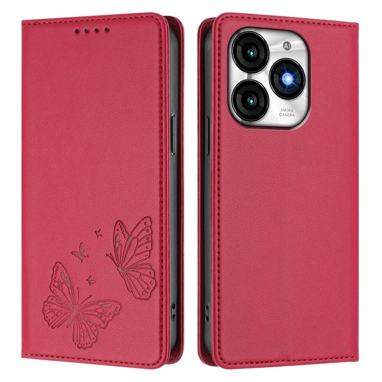 For Itel A70 Strong Magnetic Dual Butterfly RFID Vegan Leather Phone Case