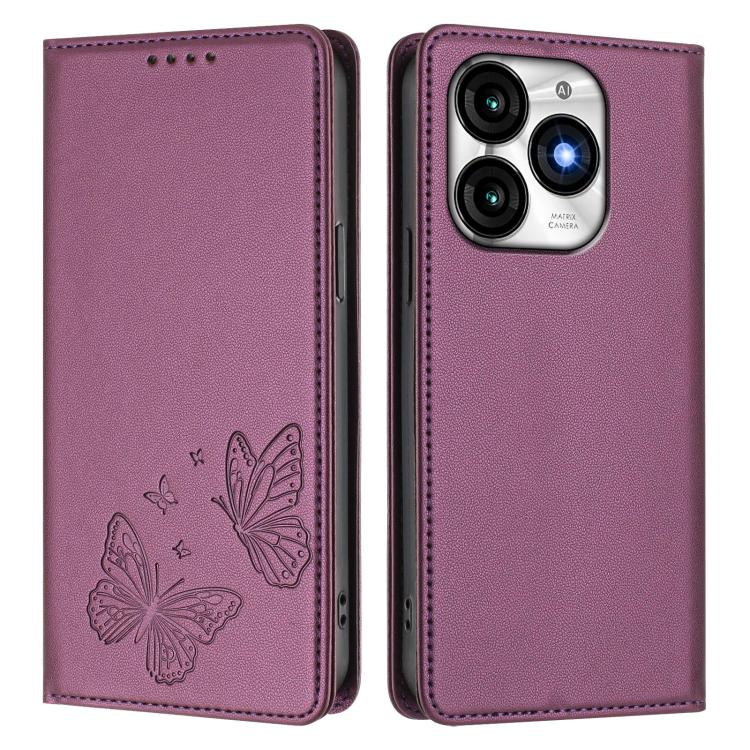 For Itel A70 Strong Magnetic Dual Butterfly RFID Vegan Leather Phone Case