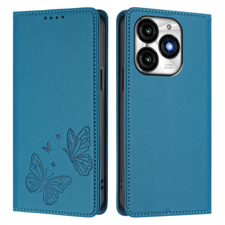 For Itel A70 Strong Magnetic Dual Butterfly RFID Vegan Leather Phone Case
