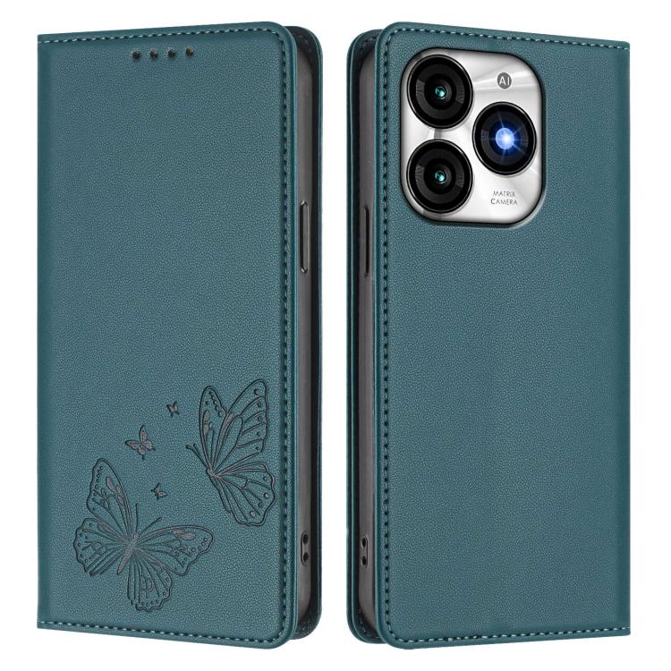 For Itel A70 Strong Magnetic Dual Butterfly RFID Vegan Leather Phone Case
