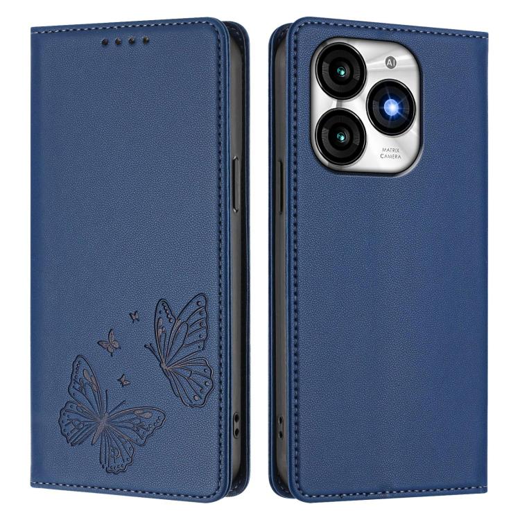 For Itel A70 Strong Magnetic Dual Butterfly RFID Vegan Leather Phone Case