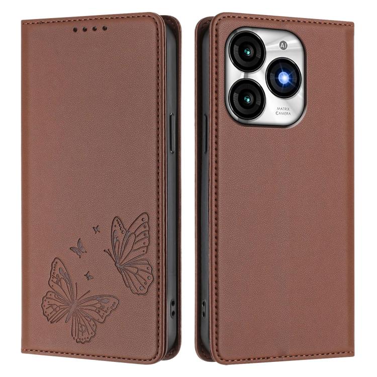 For Itel A70 Strong Magnetic Dual Butterfly RFID Vegan Leather Phone Case